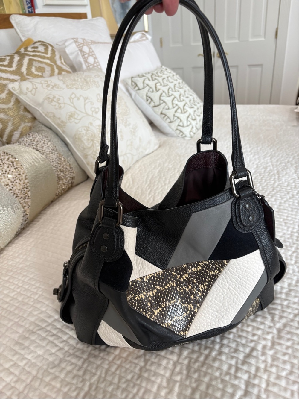 Coach Black, White & Gray Patchwork Shoulder Bag